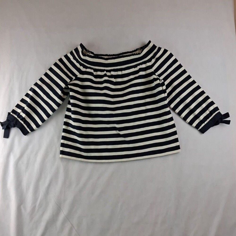 J. Crew Blouse Womens XS Blue White Striped Off Shoulder 3/4 Sleeve Nautical